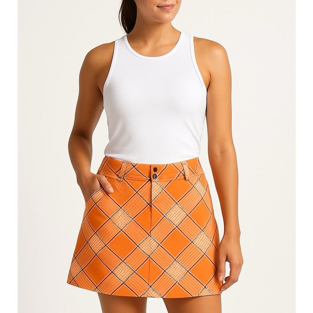 Slazenger Orange Plaid Golf Skort Women's Size 4 Athletic Mini 5 Pocket Skirt